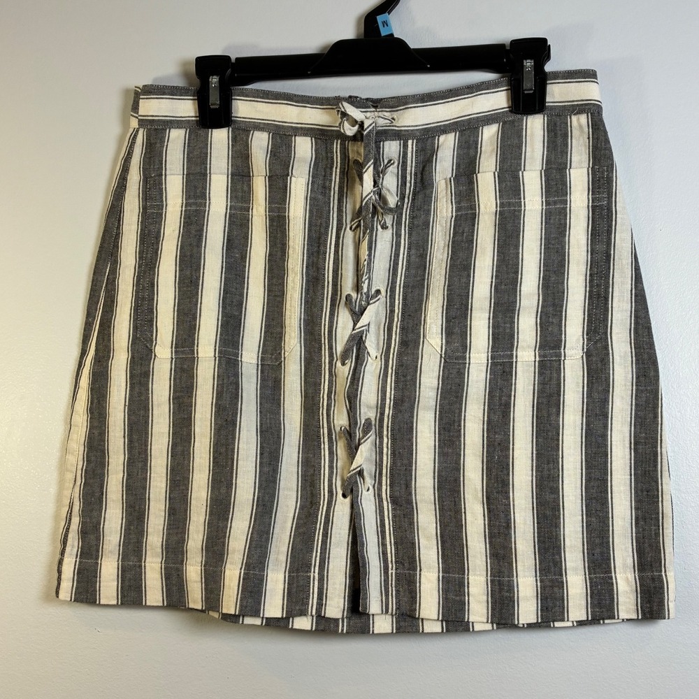 Madewell Mini Skirt Striped Lace Up Front Pockets Casual Women's Size 6